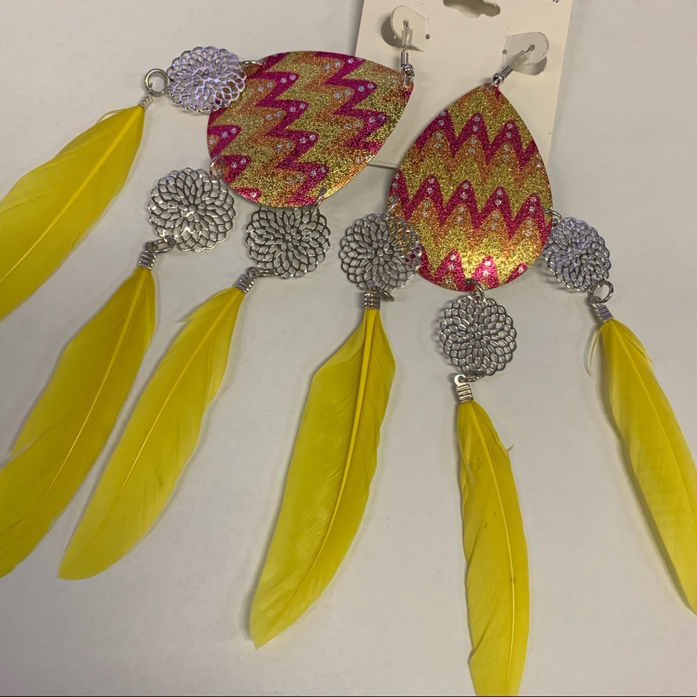 Fun Bright Earrings with Feathers